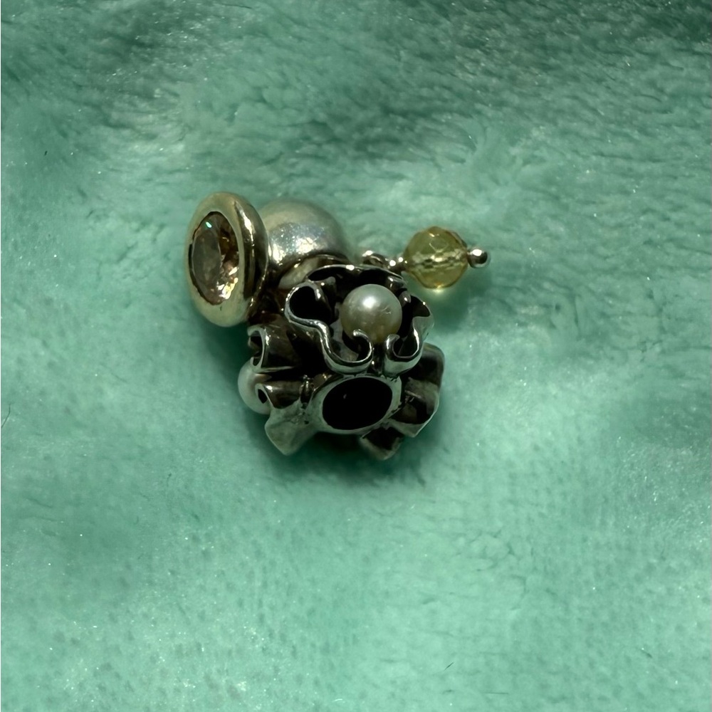 Elegant Silver and Gold Charm with Pearl Accent